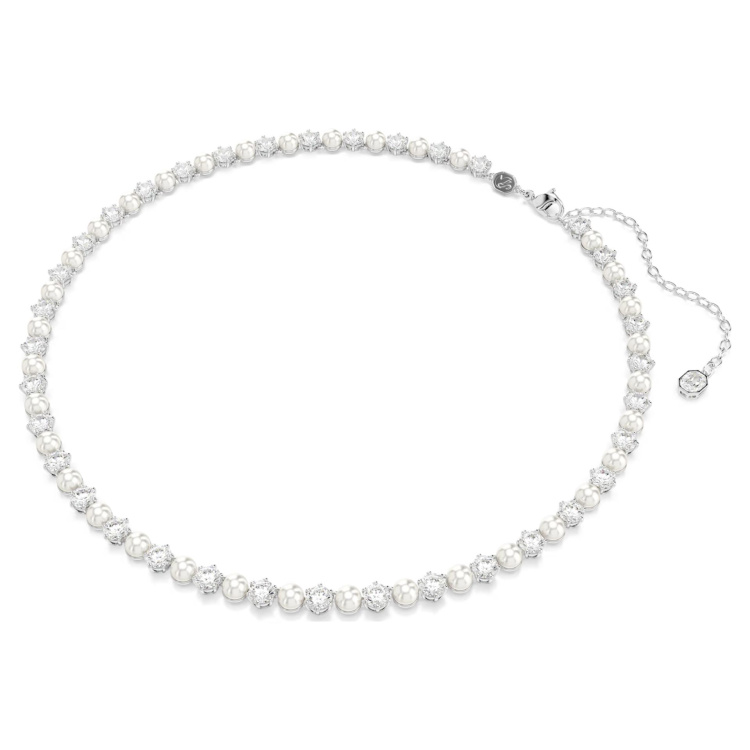 Matrix set Crystal pearl, Round cut, White, Rhodium plated